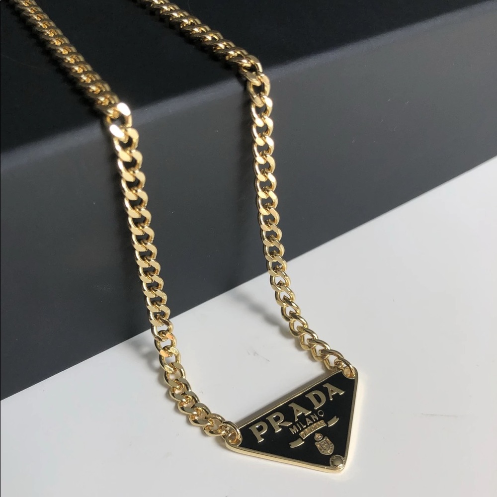Authentic Repurposed Prada Triangle Necklace